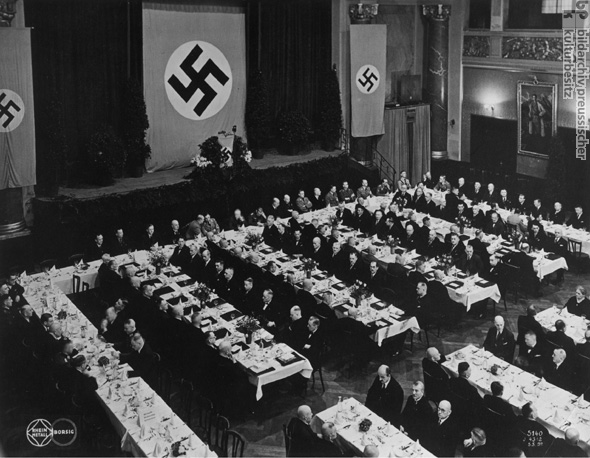 A Company Party at Rhein Metal-Borsig Company, with Swastika Decorations (1937)